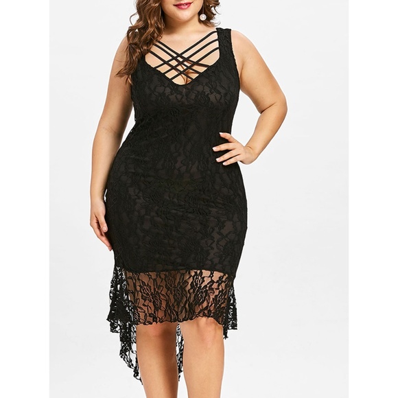 Rosegal for Curves Collection Dresses & Skirts - 🔥 Plus Size Cutout Lace Bodycon Dress - Black  🔥